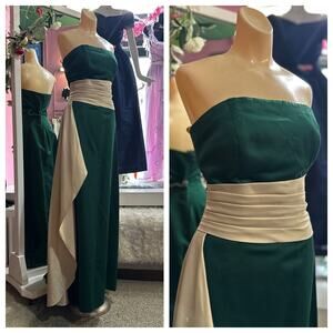Vintage 90s Y2K Formal Evening Prom Dress Green Holiday Party Strapless S/M